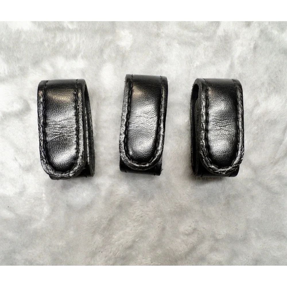 Black Leather Utility Belt Keepers Police Tactical Double Snap Qty Three